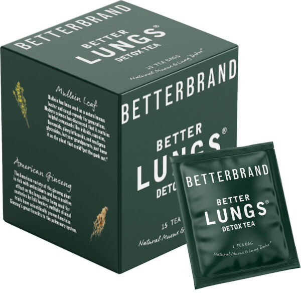 Betterbrand BetterLungs Caffeine Free Tea for Lung Cleanse, Congestion Relief, Mucus Detox - 15 Herbal Tea Bags with Mullein Leaf