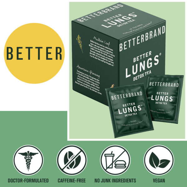 Betterbrand BetterLungs Caffeine Free Tea for Lung Cleanse, Congestion Relief, Mucus Detox - 15 Herbal Tea Bags with Mullein Leaf - Image 10