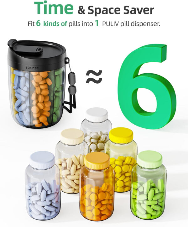 Large Supplement Organizer Bottle - 6 in 1 Pill Dispenser - Image 7