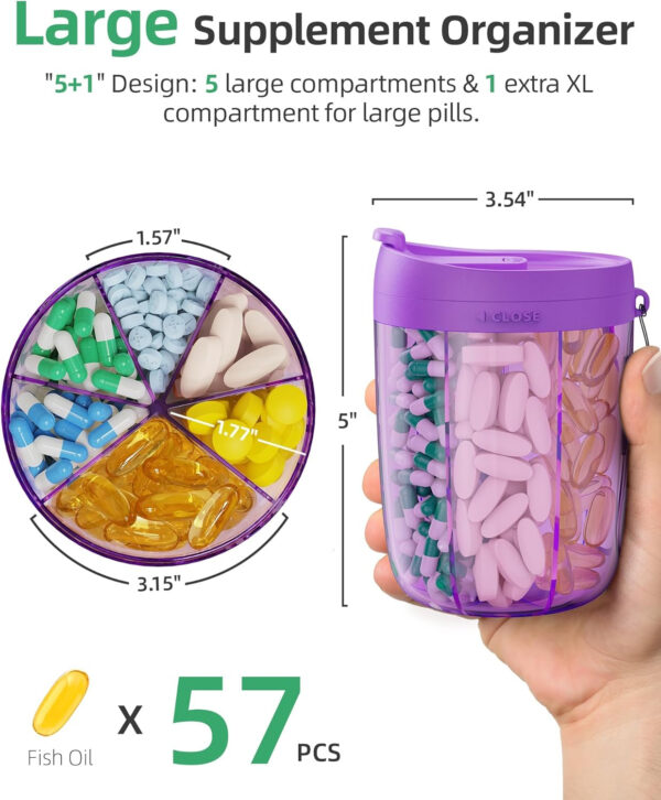 Large Supplement Organizer Bottle - 6 in 1 Pill Dispenser - Image 18