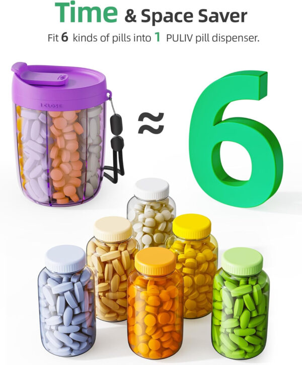 Large Supplement Organizer Bottle - 6 in 1 Pill Dispenser - Image 22