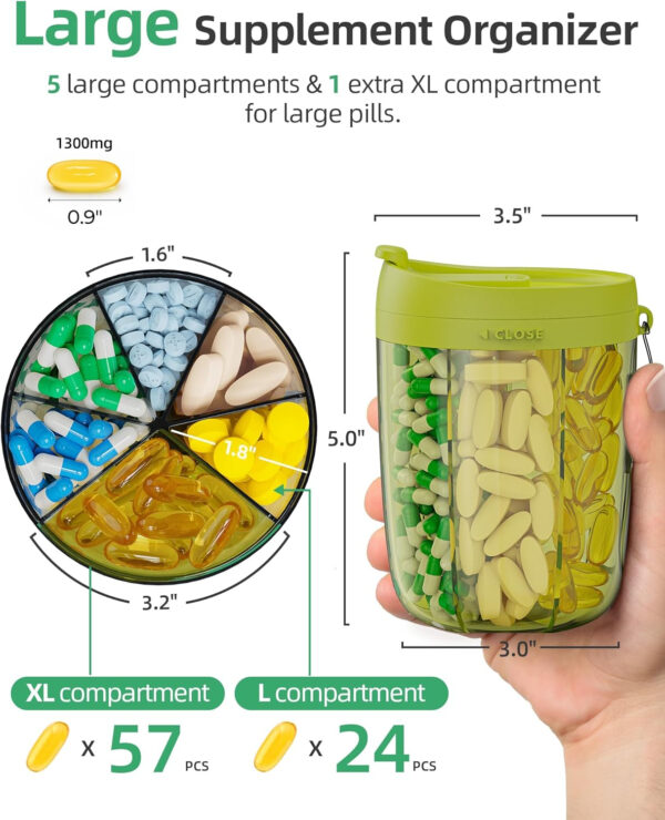 Large Supplement Organizer Bottle - 6 in 1 Pill Dispenser - Image 25