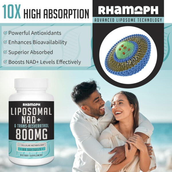 Liposomal NAD+ 800 mg with Trans-Resveratrol 300 mg, Max Absorption - 120 Softgels - Image 4