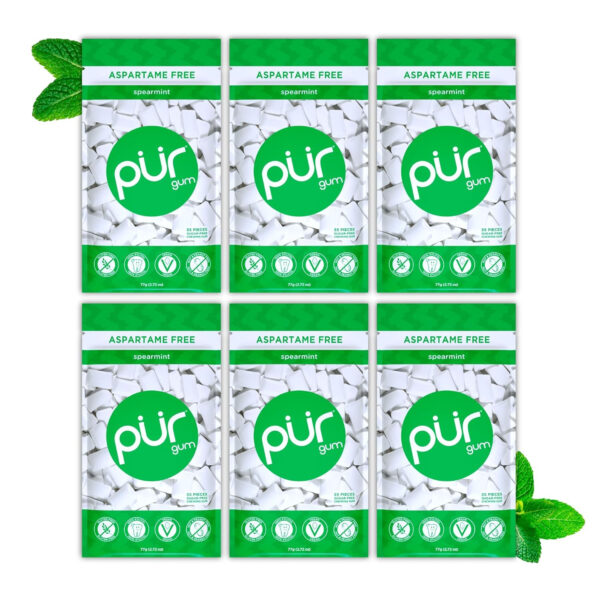 Xylitol Gum | PUR Aspartame Free Natural Spearmint, 55 Pieces - Image 21